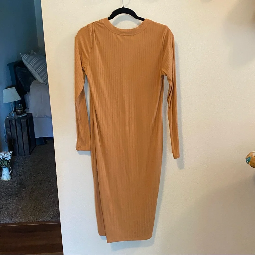 Front Button Tan Dress - Picture 2 of 4